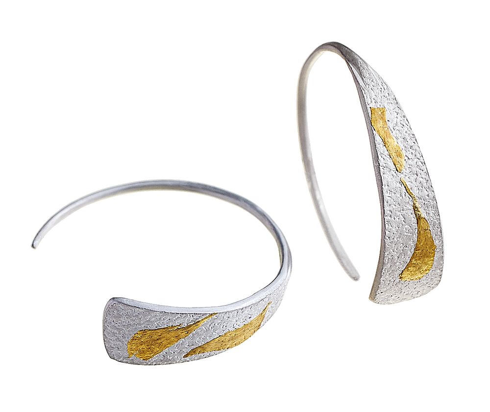 Orfèvrerie - Collection WHITE », boucles d'oreilles en forme de demi-cercle. Argent sterling et or - CHIARA DE FILIPPIS