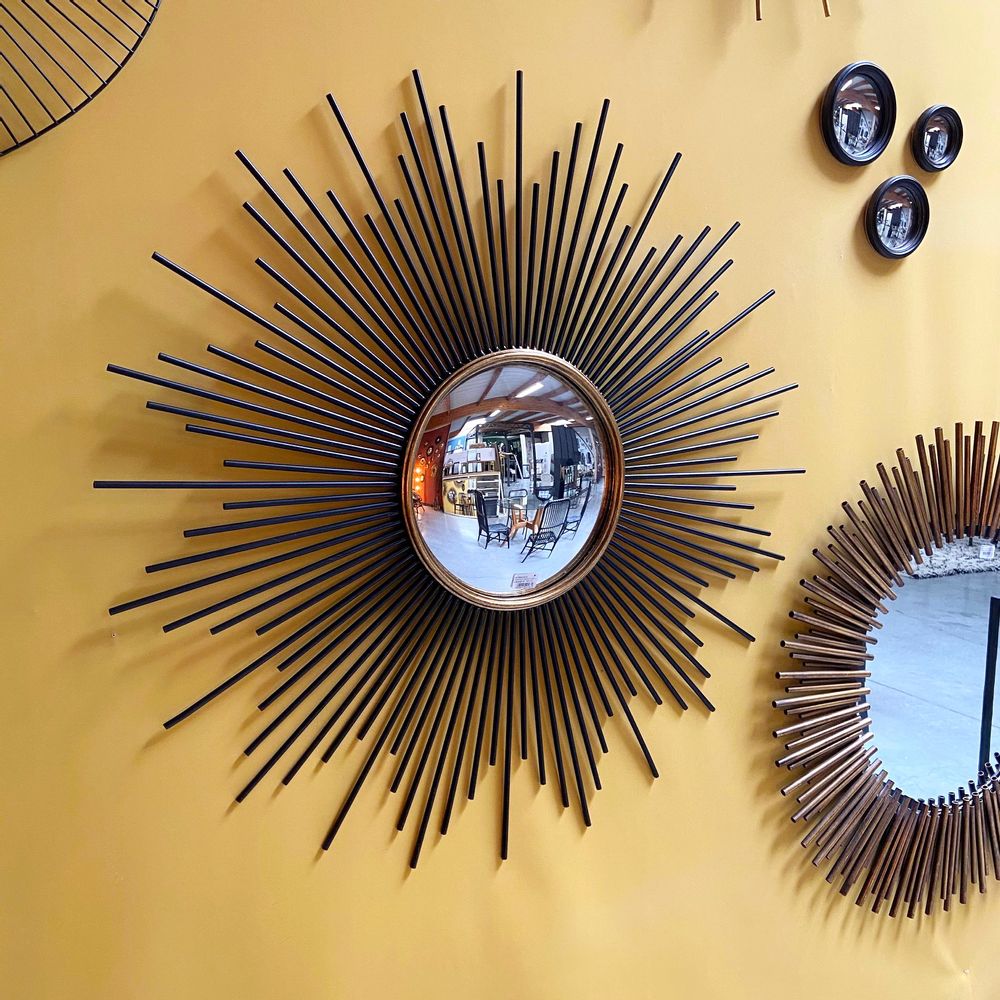 Miroirs - MIROIR SOLEIL NOIR/DORE CONVEXE METAL 93X93CM - EMDE