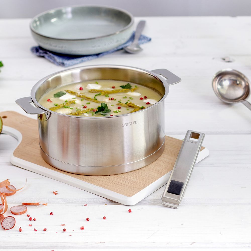 Platter and bowls - Set of 4 stainless steel pots 18-10 1416, 18 and 20cm Strata Removable - CRISTEL