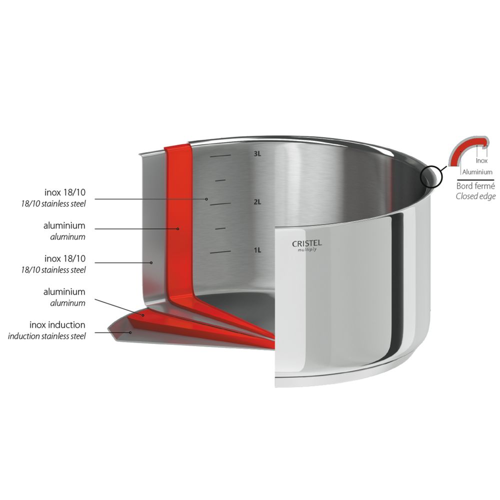 Casseroles - Série de 3 casseroles inox 18-10 16, 18 et 20cm Casteline Amovible - CRISTEL