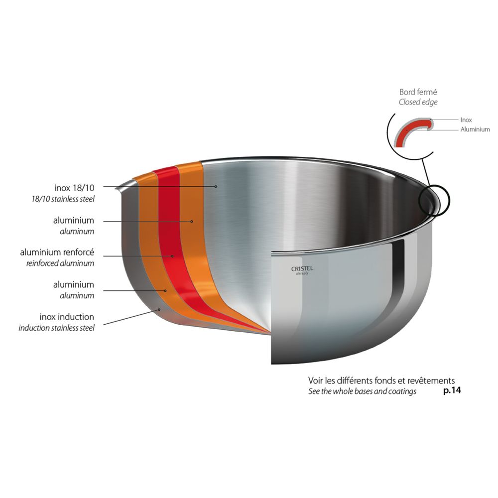 Saucepans  - Set of 3 stainless steel pots 18-10 16, 18 and 20cm Castel'Pro - CRISTEL