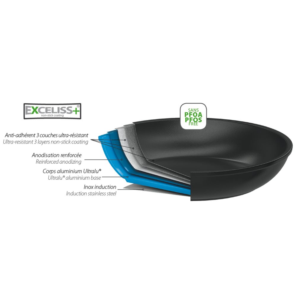 Frying pans - Exceliss+ non-stick aluminium frying pan 20cm Castel'Pro - CRISTEL