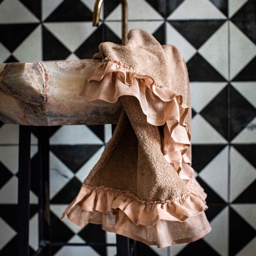 Bath towels - GITANE BATH TOWEL COTTON TERRY AND LINEN RUFFLES - BORGO DELLE TOVAGLIE