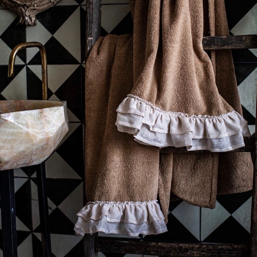 Bath towels - GITANE BATH TOWEL COTTON TERRY AND LINEN RUFFLES - BORGO DELLE TOVAGLIE
