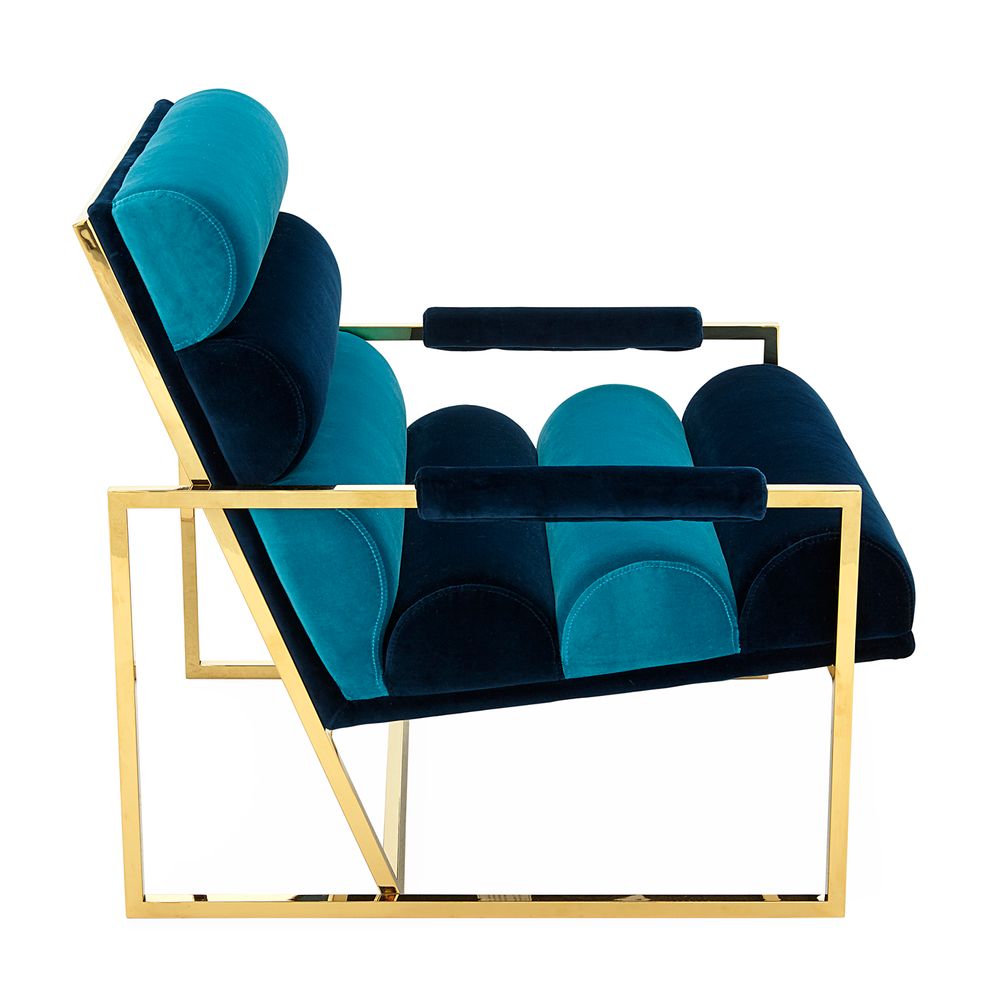 Armchairs - Channeled Goldfinger Lounge Chair - Navy/Teal - JONATHAN ADLER