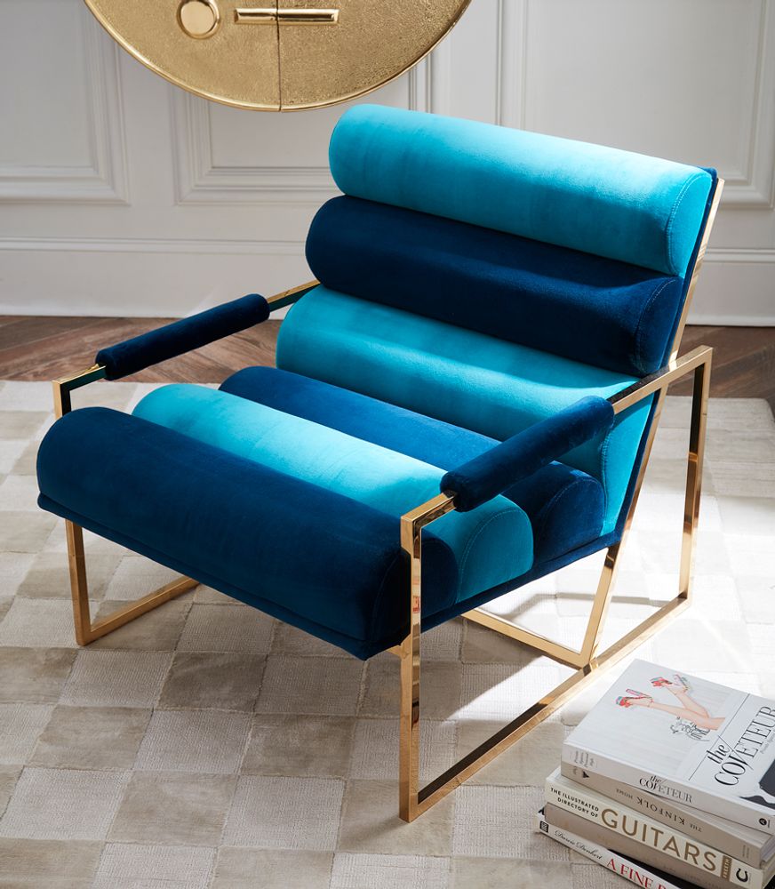 Armchairs - Channeled Goldfinger Lounge Chair - Navy/Teal - JONATHAN ADLER