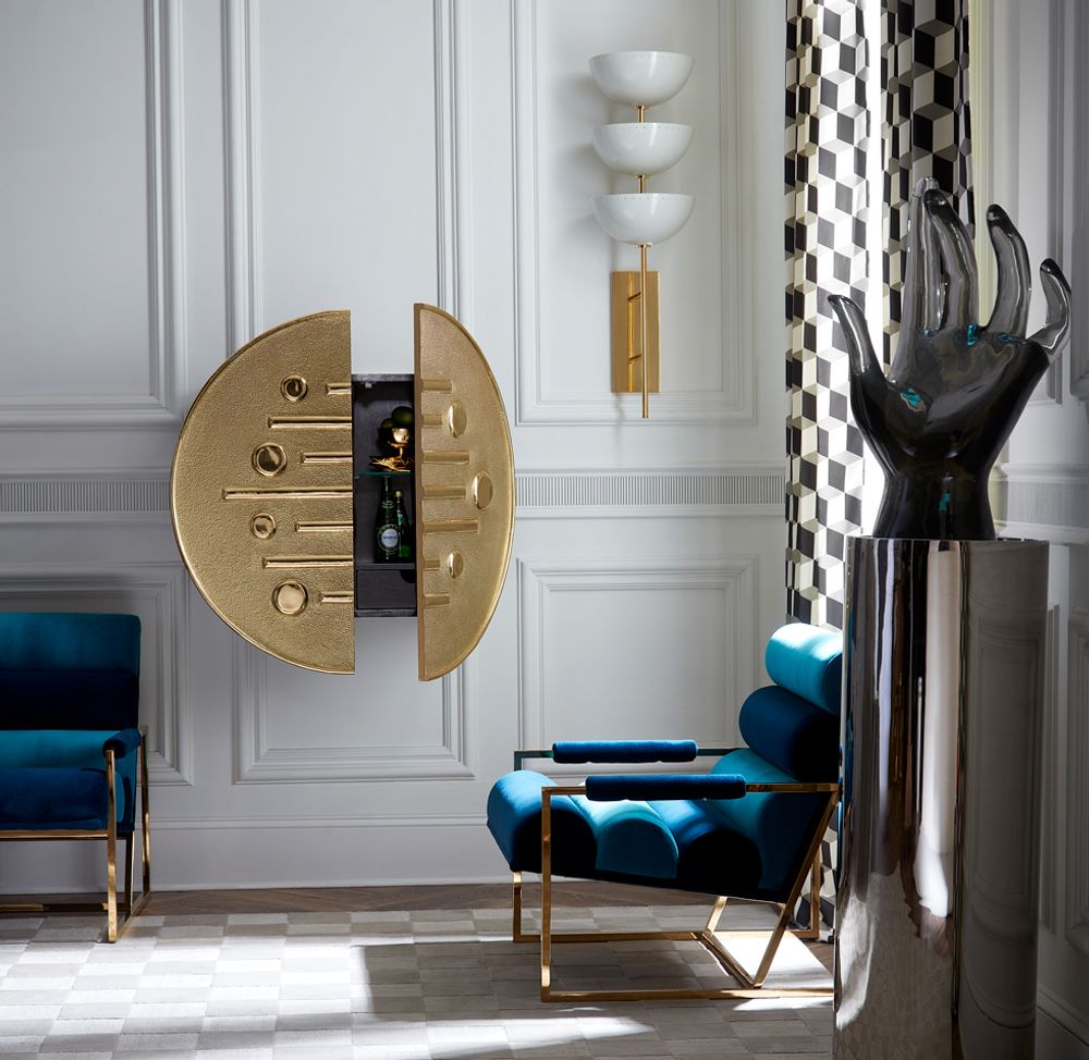 Armchairs - Channeled Goldfinger Lounge Chair - Navy/Teal - JONATHAN ADLER