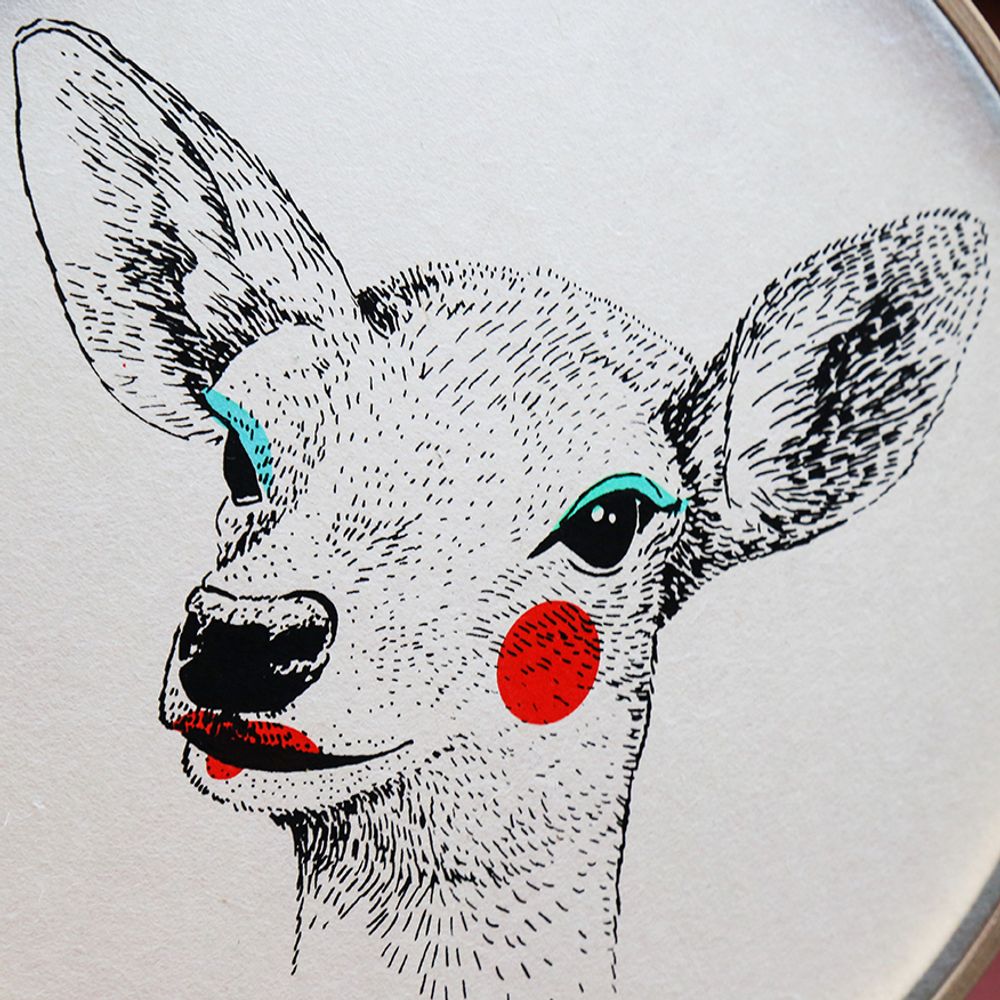 Other wall decoration - Silkscreen print on Japanese paper and embroidery drum - “Painted Animals” Dream Drum Collection - PAPPUS ÉDITIONS