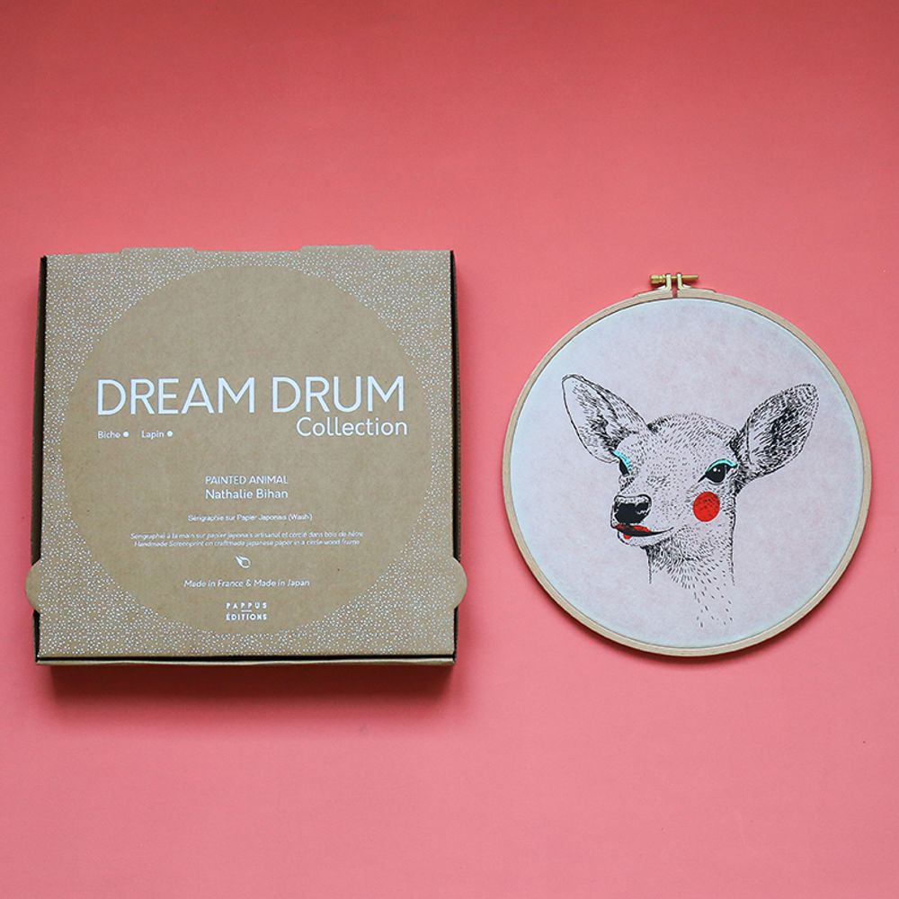 Other wall decoration - Silkscreen print on Japanese paper and embroidery drum - “Painted Animals” Dream Drum Collection - PAPPUS ÉDITIONS
