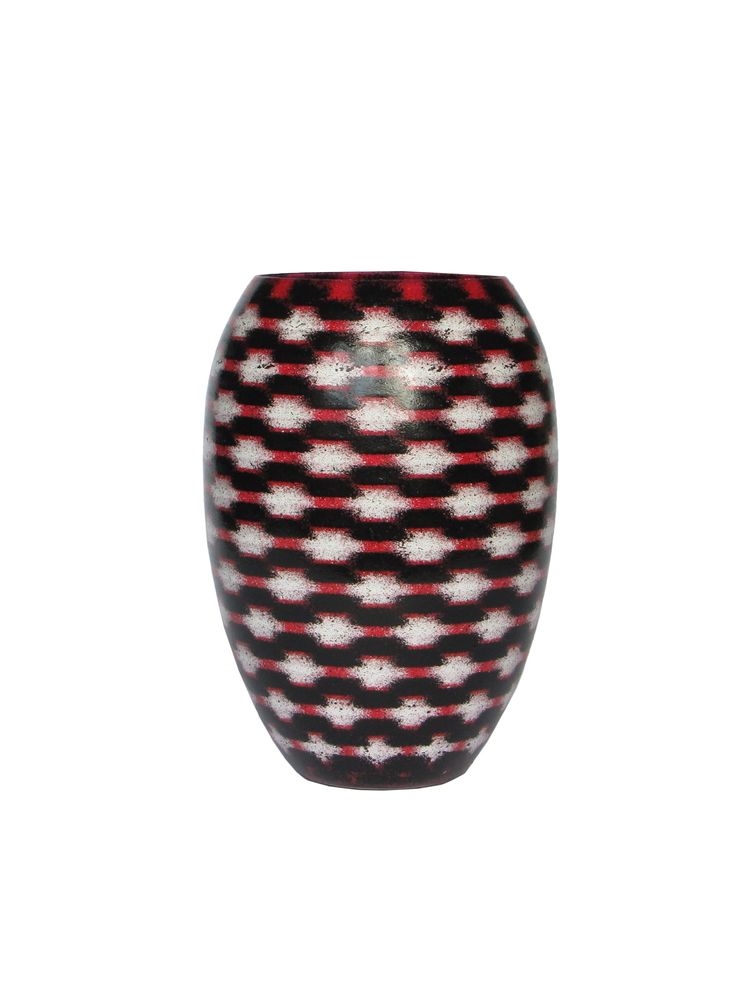 Decorative objects - White on Red Teleport Barrel Vase Medium - SYNCHROPAINT