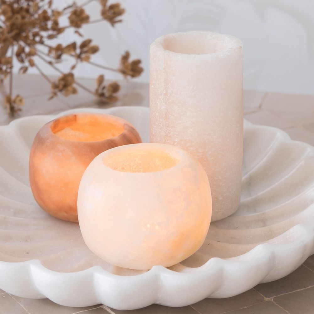Decorative objects - Waxholders Alabster and saltstone - ZENZA