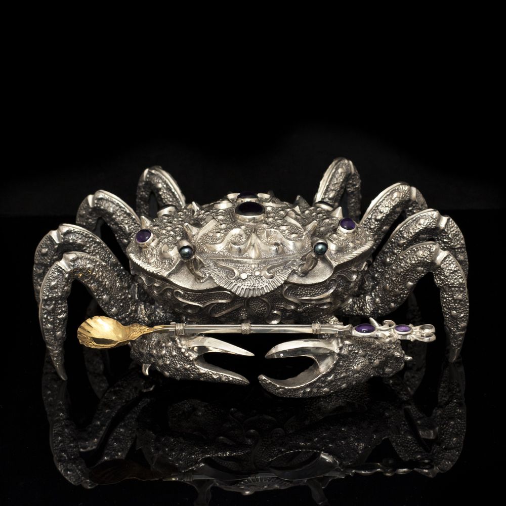 Decorative objects -  Crab Silver Caviar Server - ORMAS GROUP