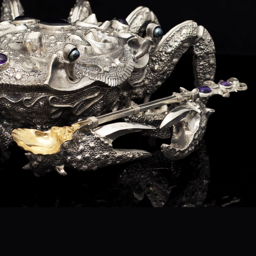 Decorative objects -  Crab Silver Caviar Server - ORMAS GROUP