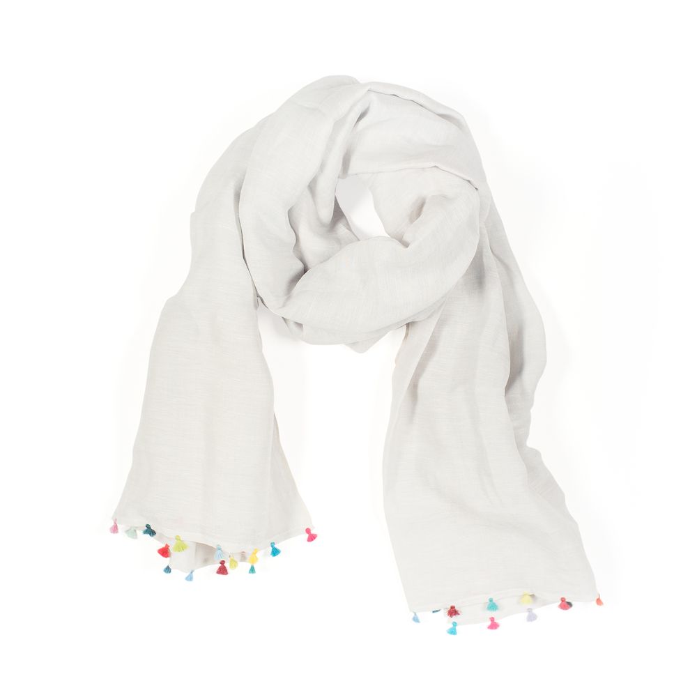 Scarves - Light grey scarf with pompons - MIA ZIA
