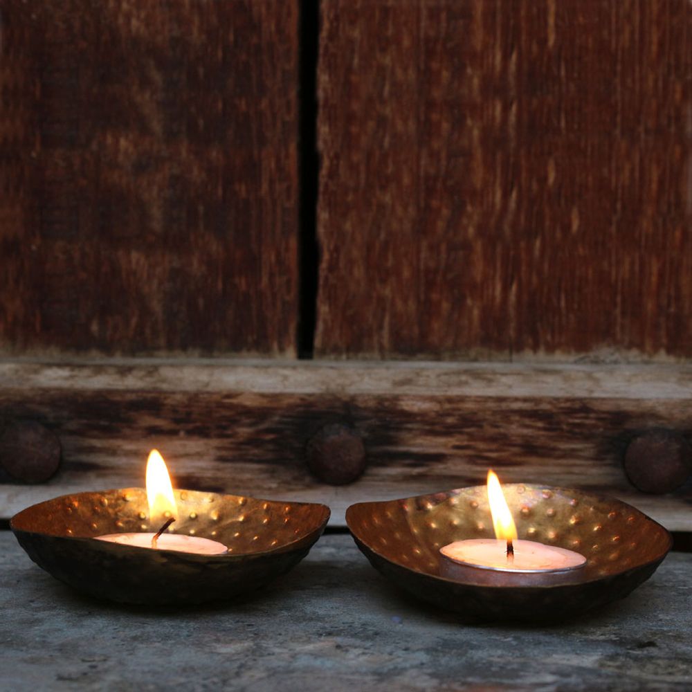 Objets de décoration - Bougies à thé rondes en cuivre pur et laiton fait à la main - DE KULTURE WORKS