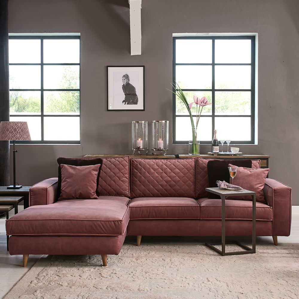 Canapés - Kendall Sofa With Chaise Longue Left, velvet, misty rose - RIVIERA MAISON