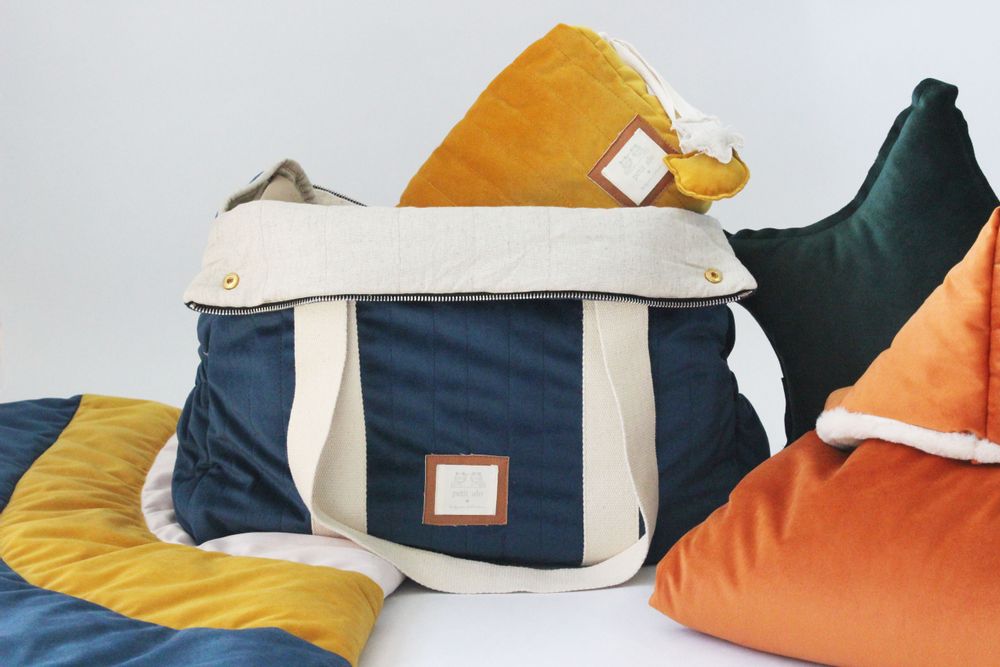 Vêtements de nuit - CABAS À LANGER EN VELOURS BLEU - PETIT ALO