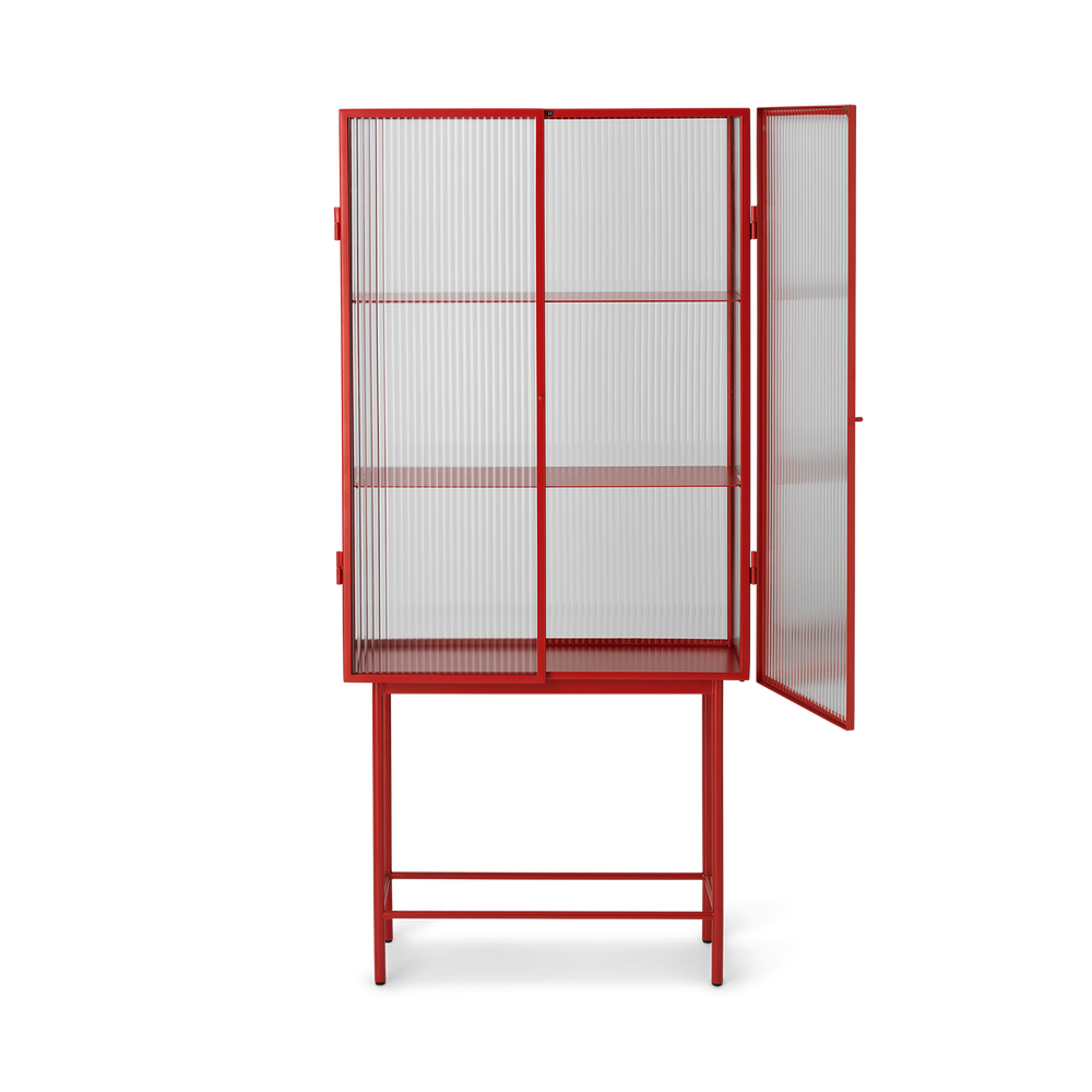 Console table - Haze Vitrine - Reeded glass Poppy Red - FERM LIVING