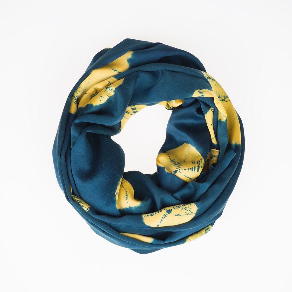 Scarves - Silk Scarf - Gold Lily Pads - SLOWSTITCH STUDIO