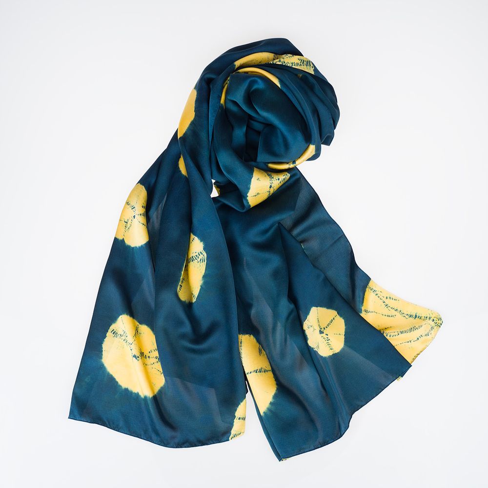 Scarves - Silk Scarf - Gold Lily Pads - SLOWSTITCH STUDIO