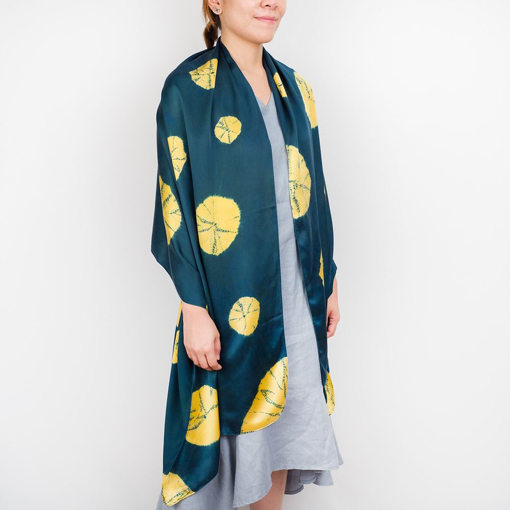Scarves - Silk Scarf - Gold Lily Pads - SLOWSTITCH STUDIO