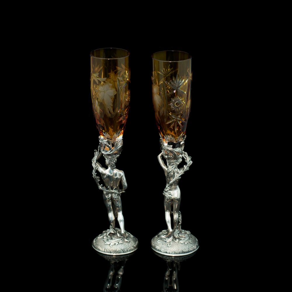 Sculptures, statuettes and miniatures - Adam and Eve Crystal Champagne and Wine Glasses - ORMAS GROUP