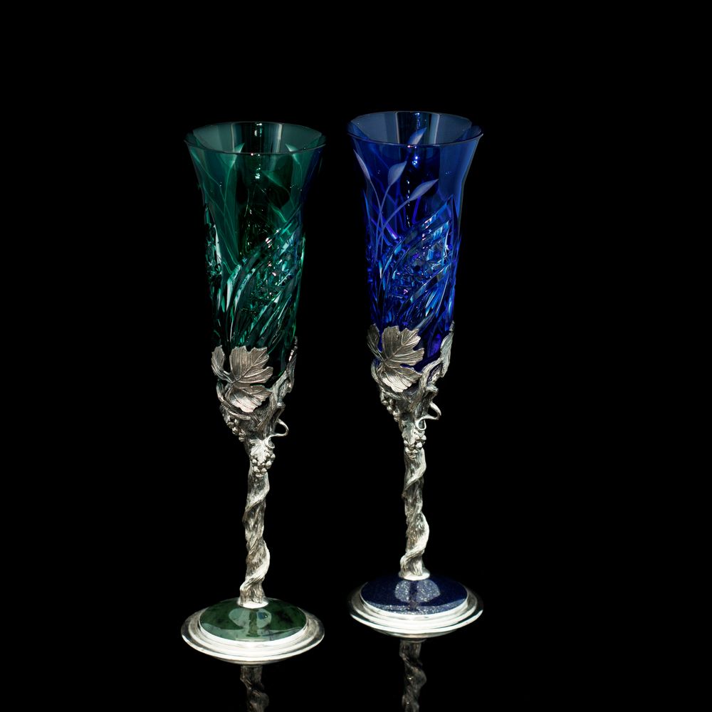 Sculptures, statuettes et miniatures - Spring Silver Crystal Champagne and Wine Glasses - ORMAS GROUP