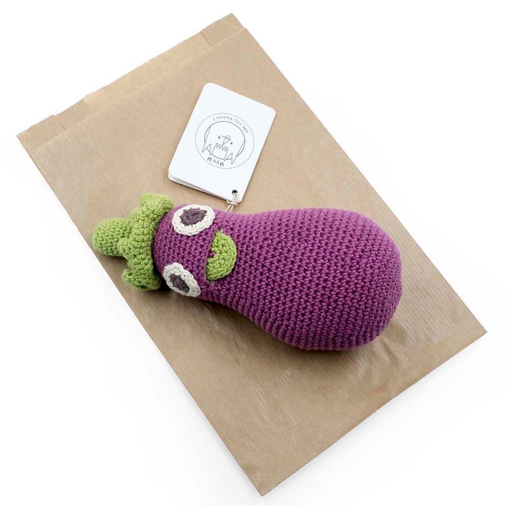 Toys - RÉGINE EGGPLANT - BABY RATTLE 100% ORGANIC COTON - MYUM - THE VEGGY TOYS