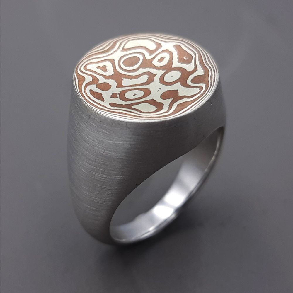 Bijoux - Bague Mokume Gane, Argent et Cuivre, élément Air. - PONK SMITHI