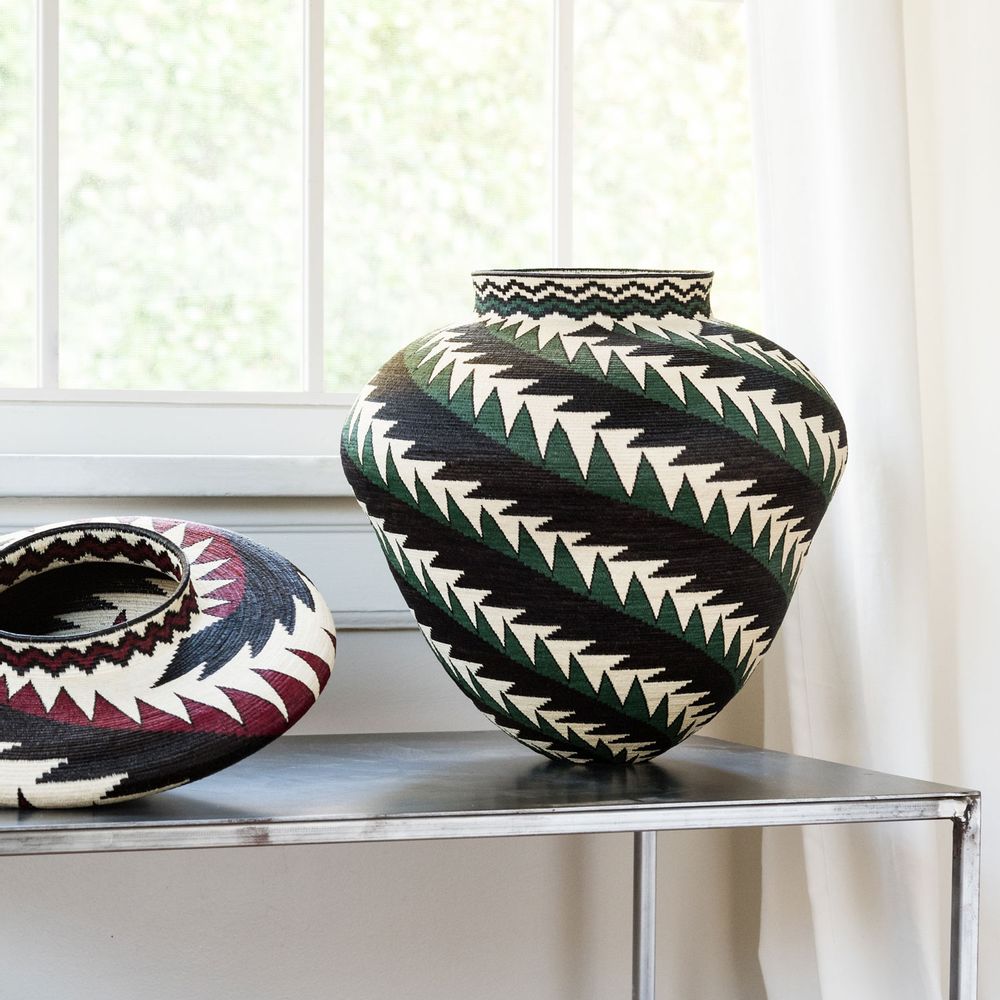 Objets de décoration - Panier Wounaan Motif plumes vertes et noires - RAINFOREST BASKETS
