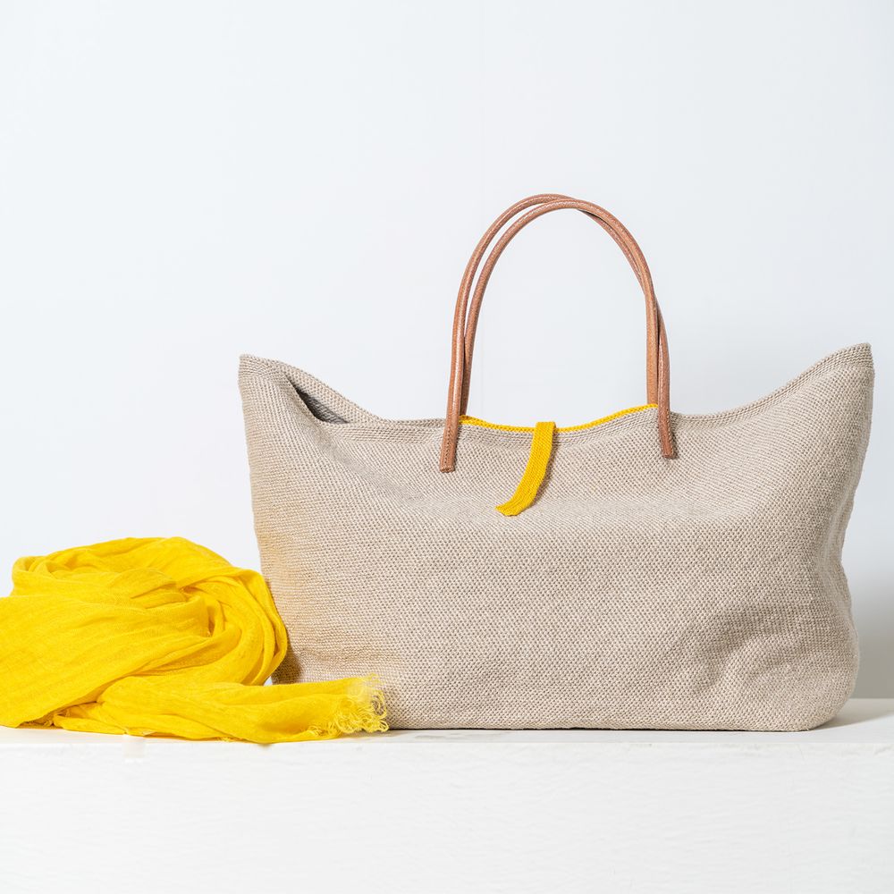 Sacs et cabas -  Cabas en lin fait à la main- Jaune - TAITUNG ESSENCE - MAINMAWU