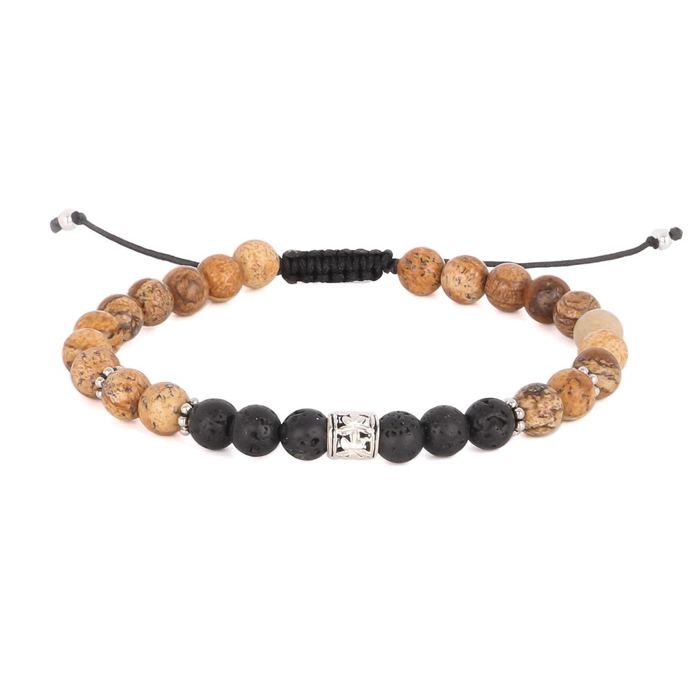 Bijoux - Bracelet Lui Hibiscus Jaspe et Lave Arg 925 - FILAO BIJOUX