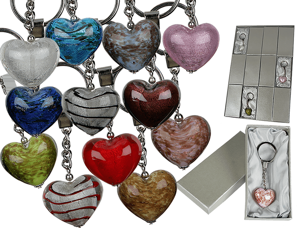 Jewelry - Keyring, glass heart - OUT OF THE BLUE