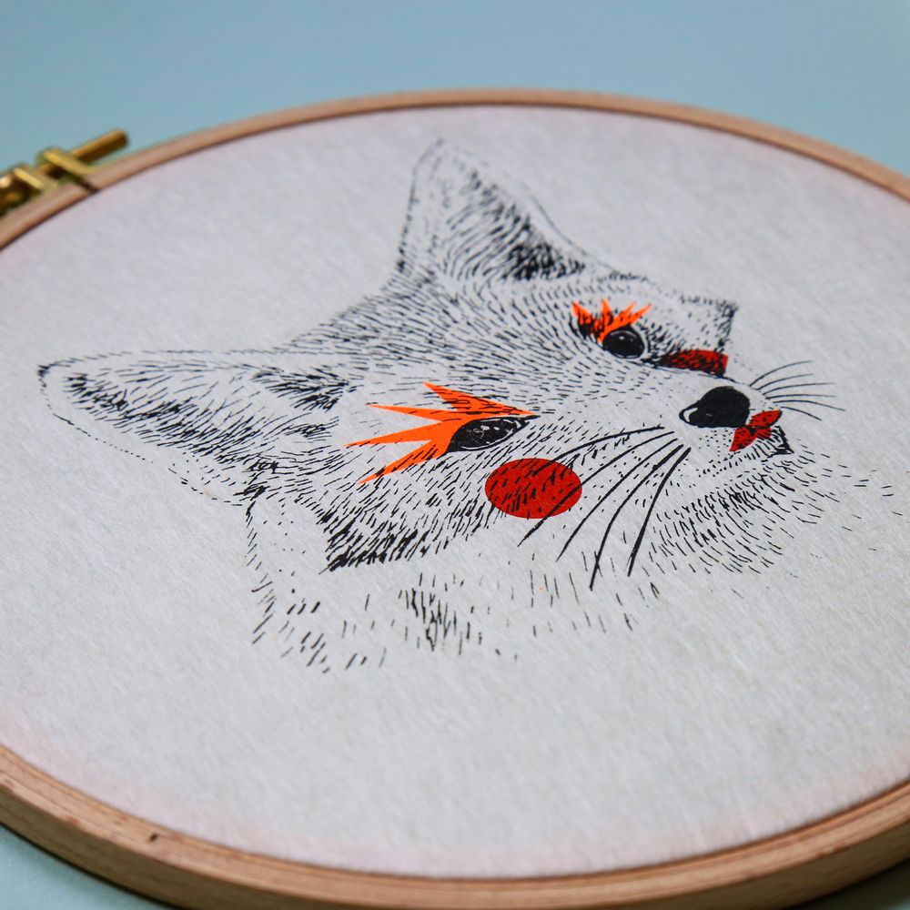 Other wall decoration - Silkscreen print on Japanese paper and embroidery drum - “Painted Animals” Dream Drum Collection - PAPPUS ÉDITIONS