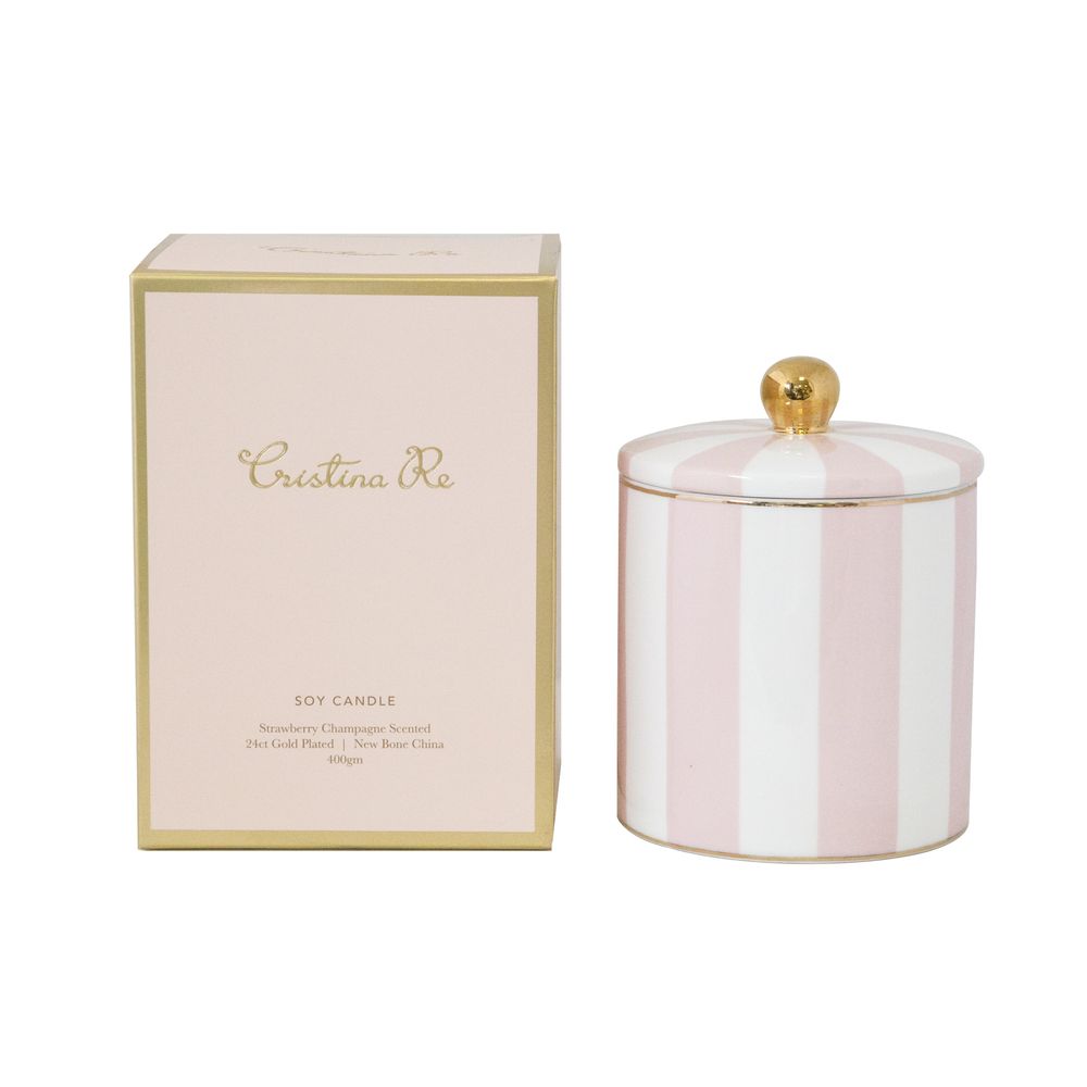 Bougies - Bougie rayée fard à joues et ivoire (Champagne fraise) - CRISTINA RE