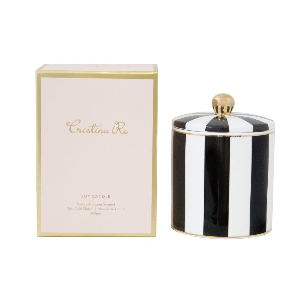 Gifts - Ebony Stripe Candle - Vanilla Macaron - CRISTINA RE