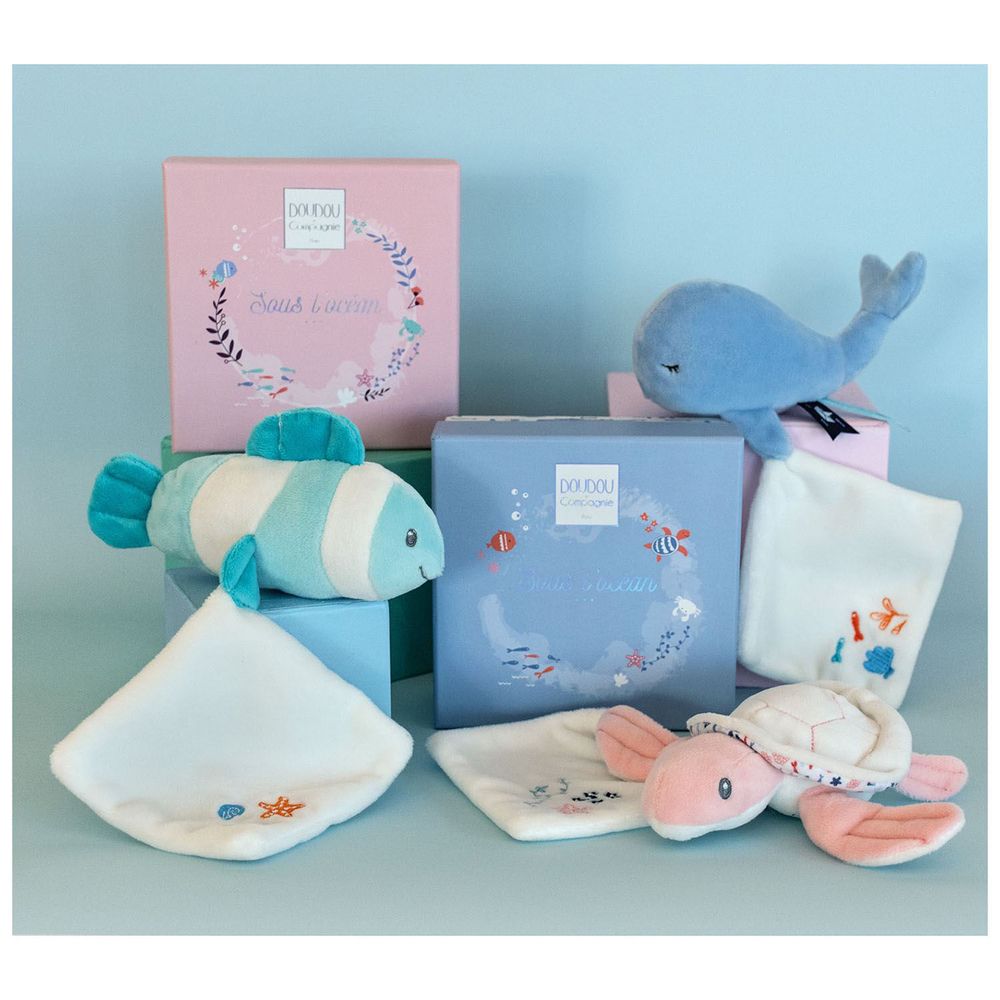 Soft toy - WHALE with doudou - blue - DOUDOU ET COMPAGNIE