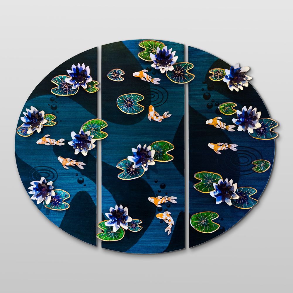 Autres décorations murales - Papier Peint Fresque Lac Koi en cuivre émaillé - BAAYA GLOBAL