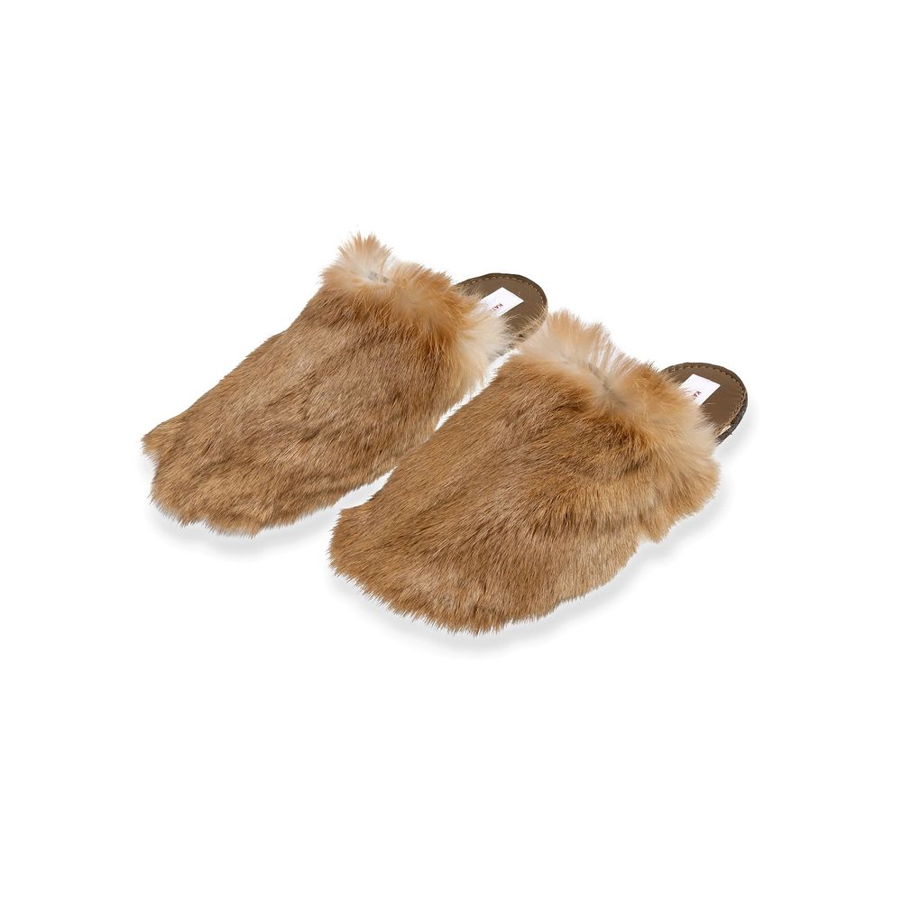 Shoes - slippers; rabbit fur; nature; caramel - KATRIN LEUZE -COLLECTION-