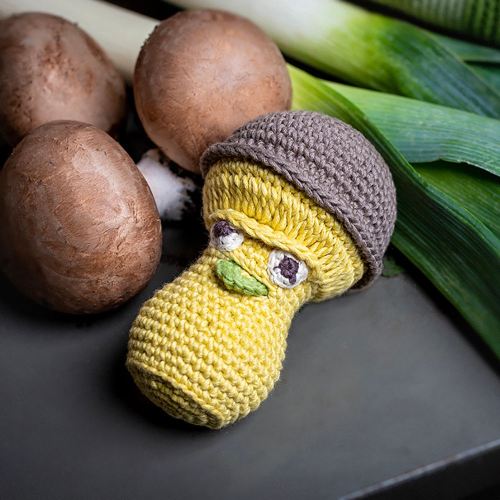 Jouets enfants - PERCY LE CÈPE - HOCHET POUR BÉBÉ EN COTON BIO - MYUM - THE VEGGY TOYS