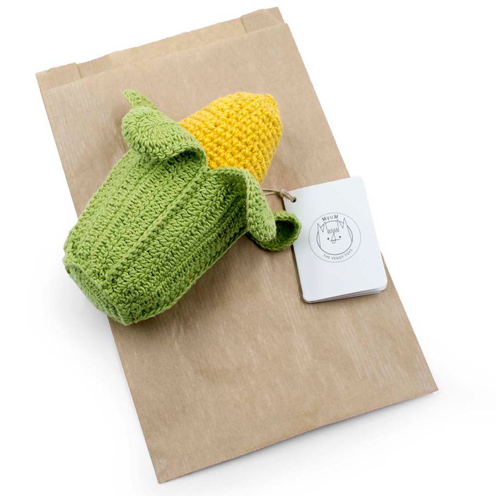 Jouets enfants - CORNELIUS LE MAÏS - HOCHET POUR BÉBÉ EN COTON BIO - MYUM - THE VEGGY TOYS