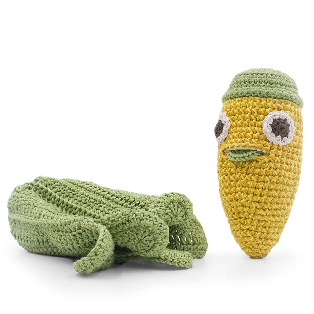 Jouets enfants - CORNELIUS LE MAÏS - HOCHET POUR BÉBÉ EN COTON BIO - MYUM - THE VEGGY TOYS