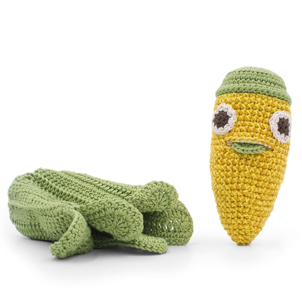 Jouets enfants - CORNELIUS LE MAÏS - HOCHET POUR BÉBÉ EN COTON BIO - MYUM - THE VEGGY TOYS