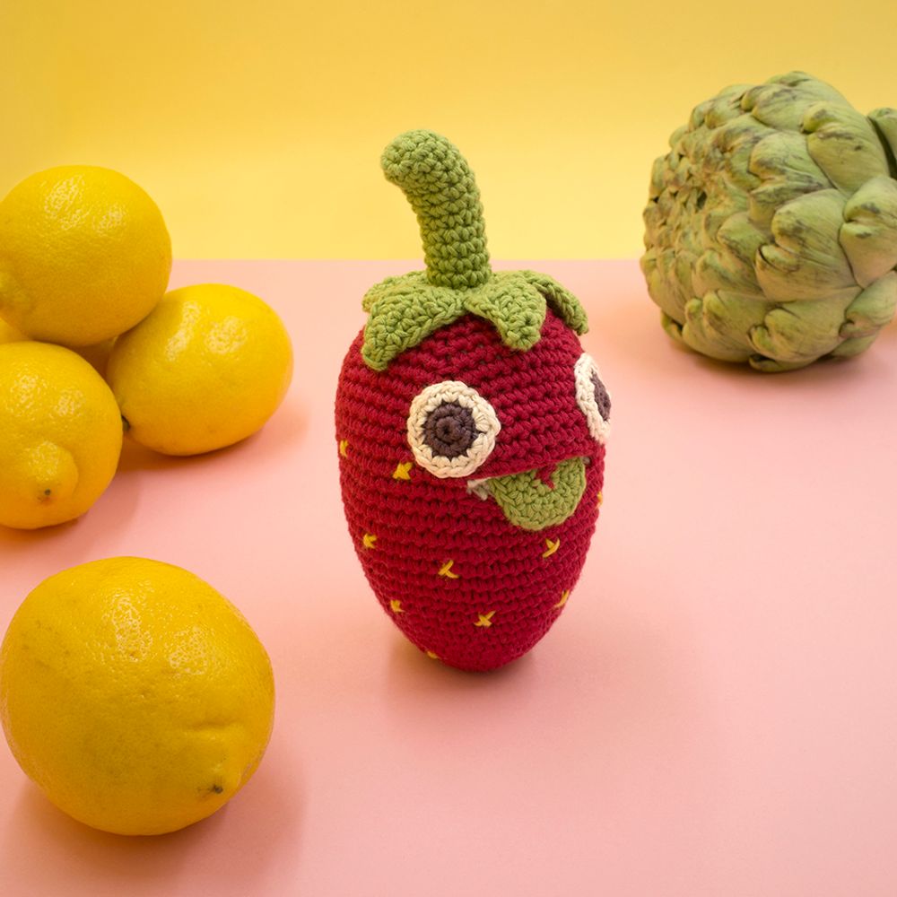 Toys - BILLY STRAWBERRY - BABY RATTLE 100% ORGANIC COTON - MYUM - THE VEGGY TOYS