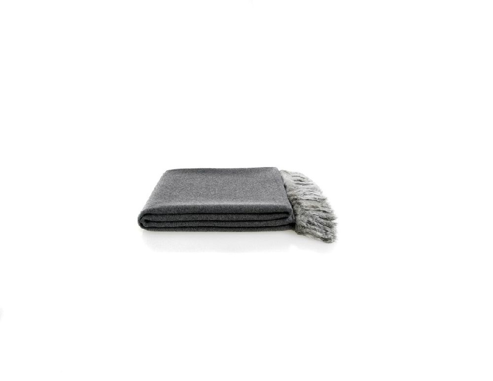Throw blankets - plaid; 20%cashmere 80%wool; rabbit-fur-frays; grey/grey nature; 130x180 cm - KATRIN LEUZE -COLLECTION-