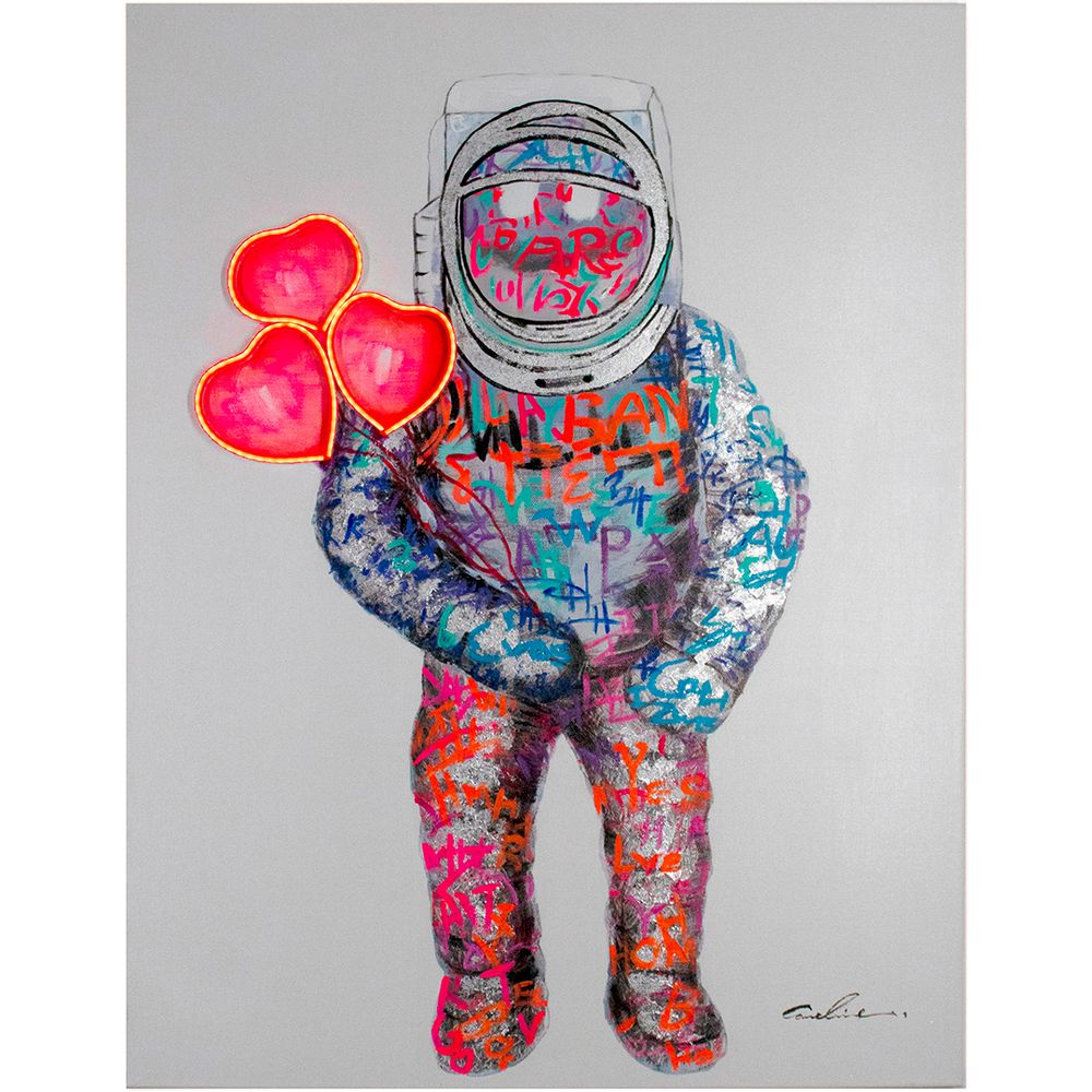 Wall lamps - 'Spaceman Hearts' Wall Artwork - LED Neon - LOCOMOCEAN