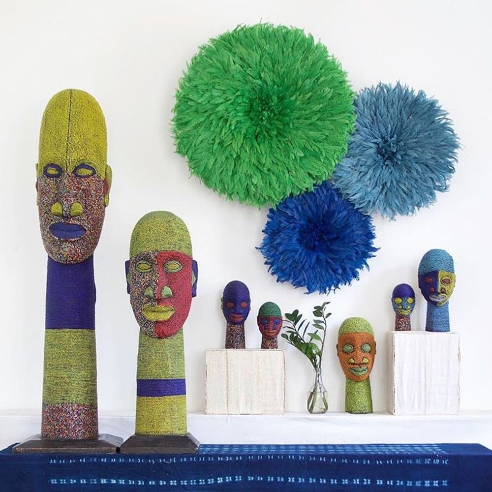 Sculptures, statuettes and miniatures - Large Beaded Ifé Head - KRONBALI BY SOMA