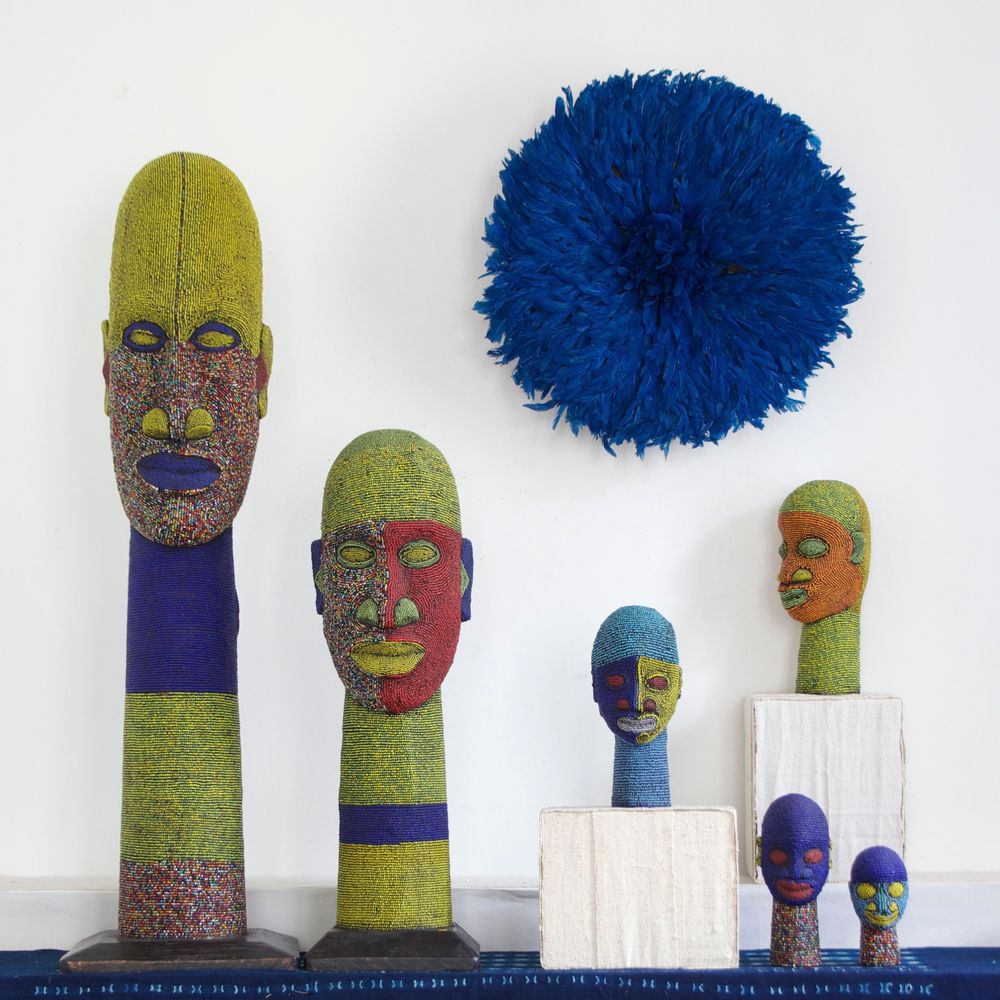 Sculptures, statuettes and miniatures - Large Beaded Ifé Head - KRONBALI BY SOMA
