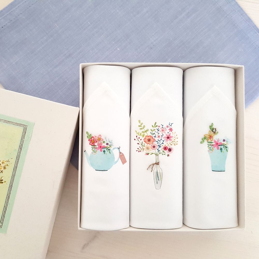 Scarves - Handkerchiefs - set of three embroidered handkerchiefs for ladies - TAMIELLE HANDKERCHIEFS