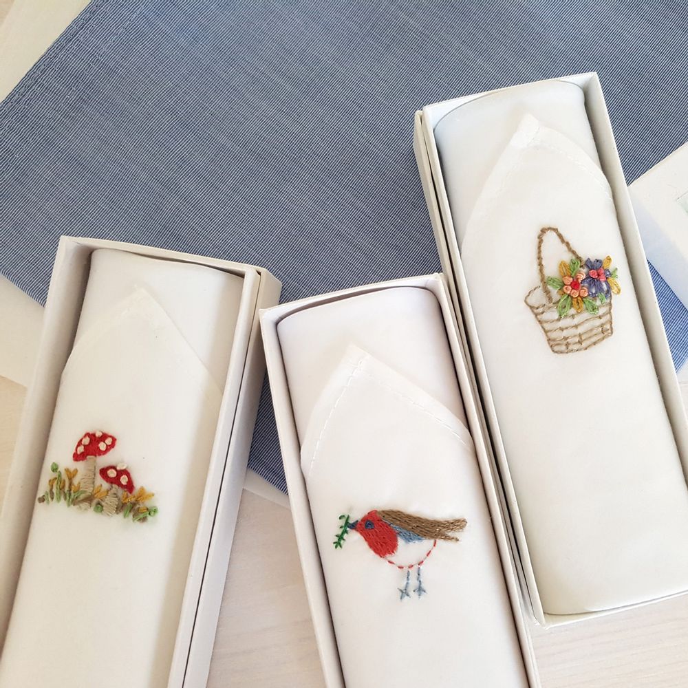 Scarves - Hand-embroidered handkerchief for women - Box of one - TAMIELLE HANDKERCHIEFS